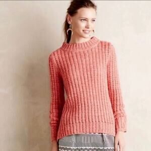Anthropologie Field Flower Coral Pink Chunky Knit Sweater
